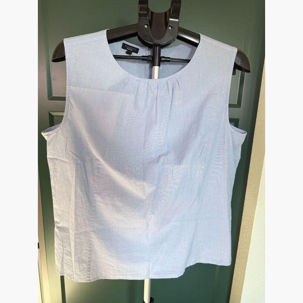 Talbots 100% Cotton Light Blue Dressy Square Shoulder Tank Top Workwear 18